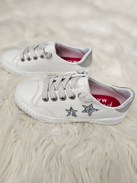 Girls' Blowfish Wander Silver Glitter Sneaker- White