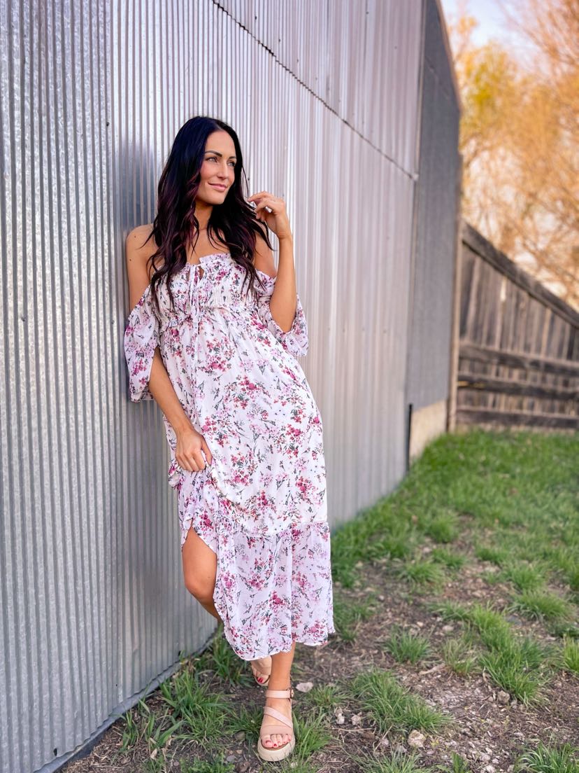 Floral Smocked Front Tie Maxi Dress