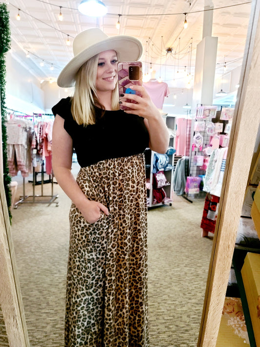 Leopard Ruffle Short Sleeve Maxi Dress