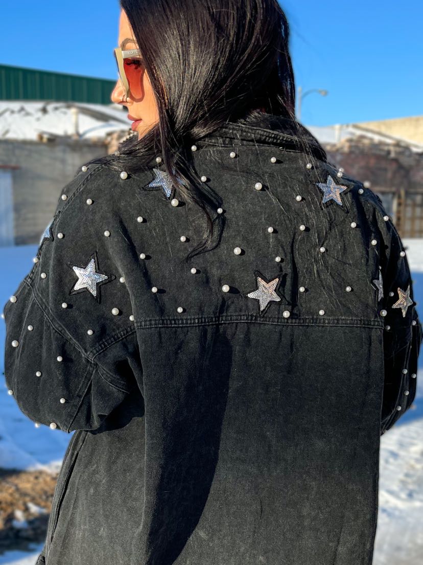 Black Jacket With Star Patch & Pearls