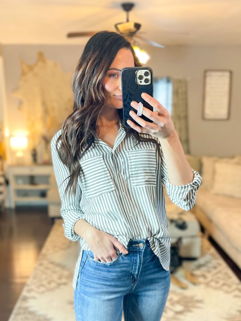 Striped Long Sleeve Button Up Top