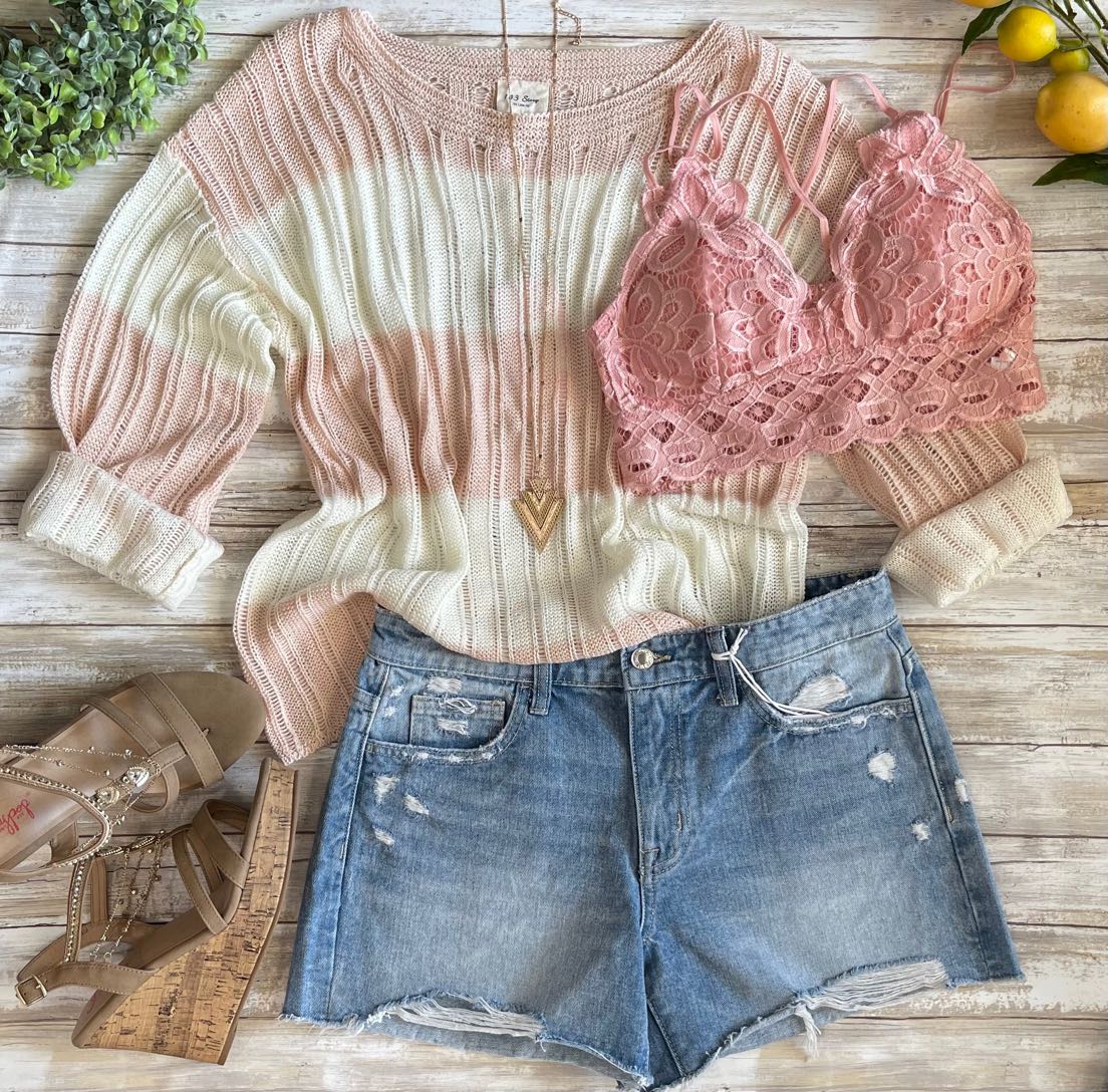 Mauve/Ivory Striped Sweater