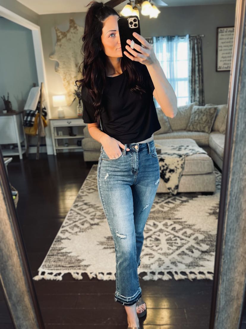 Black Cropped Knit Top