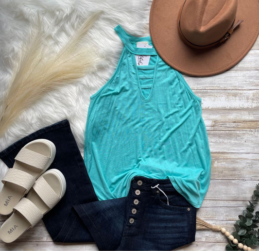 Mint Knit Cut Out Front Halter Top