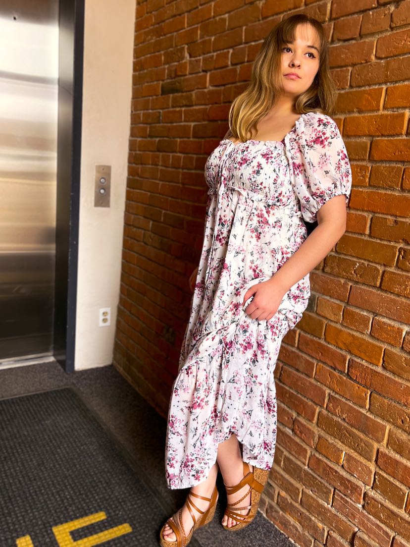 Floral Smocked Front Tie Maxi Dress