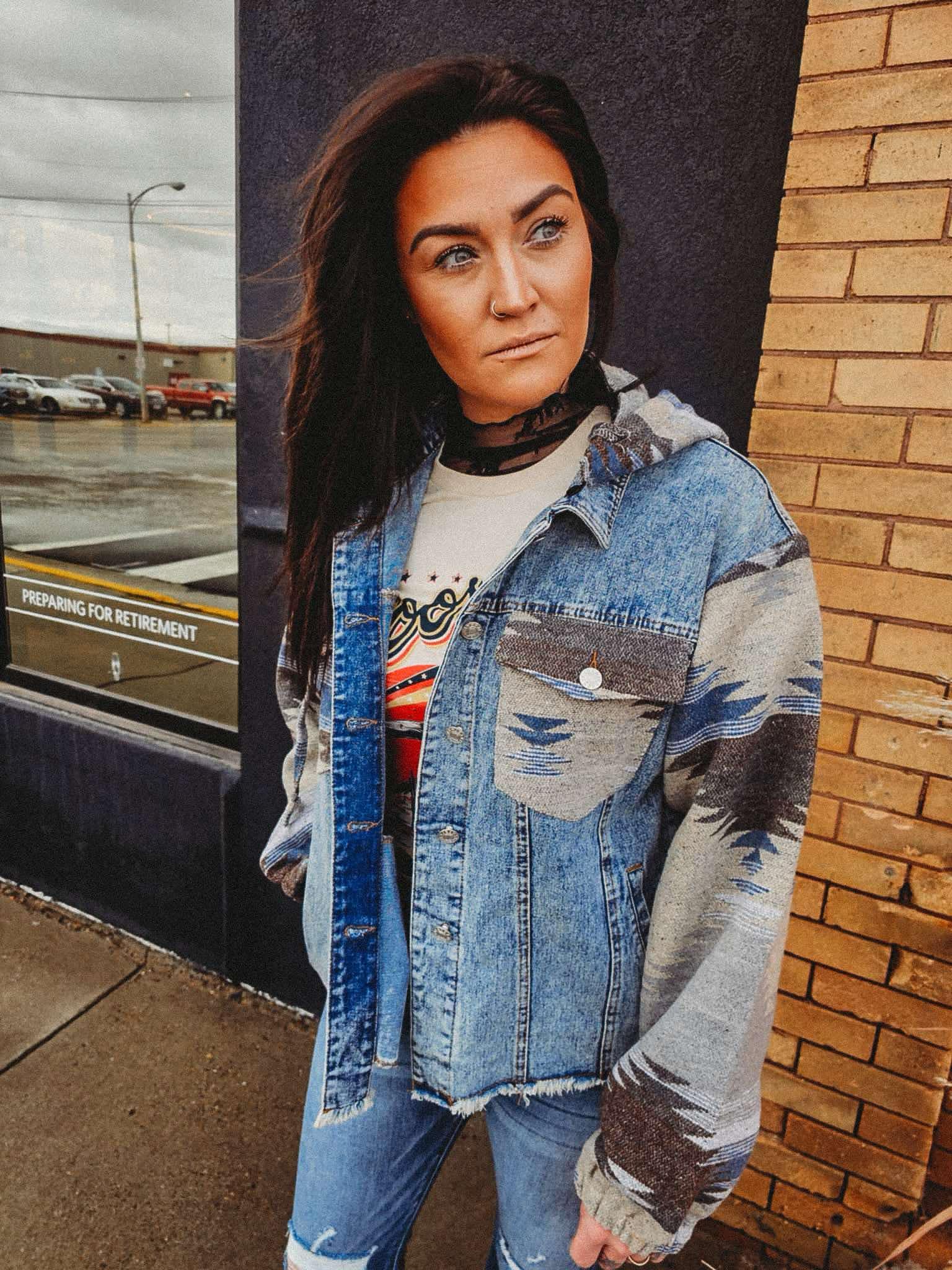 Denim Blue Aztec Jean Jacket